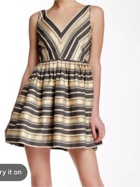 J.Crew Factory  Size 00 Gold Metallic Striped Fit & Flare Dress  Party Dress